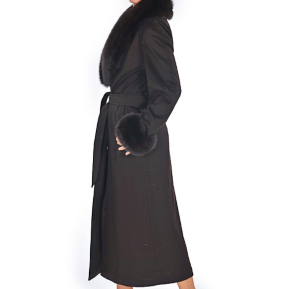Full Length Cashmere Coat with Fox Fur Trim Brown - Picture 3 of 3